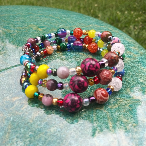 AGATE HOWLITE Crystals Gemstone Bracelet Handmade Beaded Festival Gift Beads - Picture 11 of 17